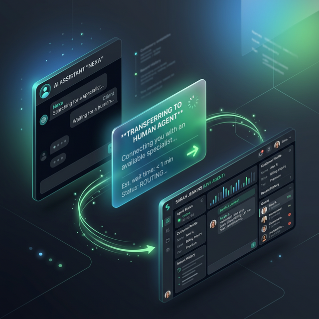 Exemplo visual de transbordo para atendimento humano na tela de suporte